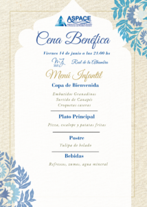 Cena benéfica ASPACE 17 de mayo en Hotel Real de la Alhambra