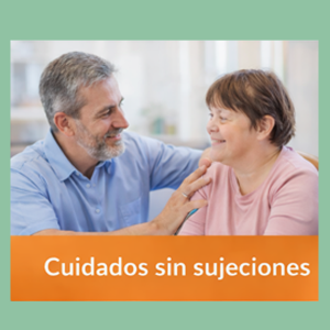 Cartel de formación online para instituciones sociales, centros residenciales y hospitales sobre “Cuidados sin sujeciones”, organizado por Aula Tercer Sector y ASPACE.