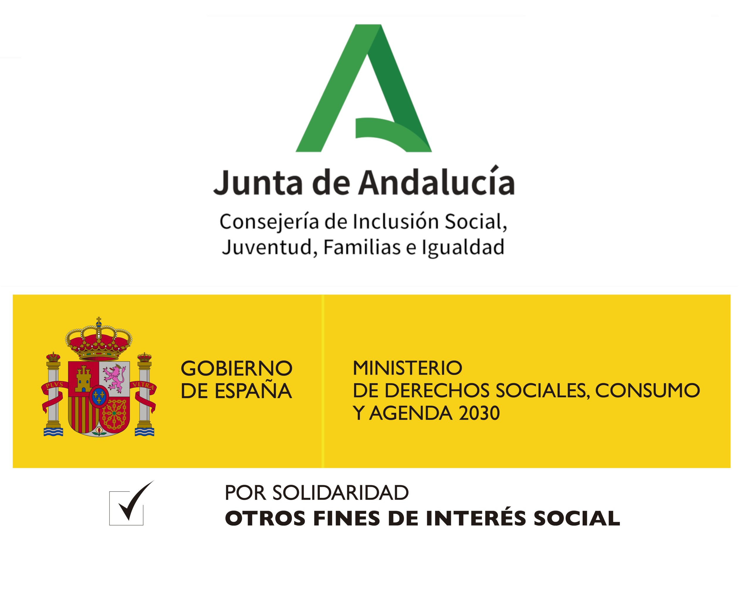 Logos de la Junta de Andalucía, Gobierno de España y X por solidaridad